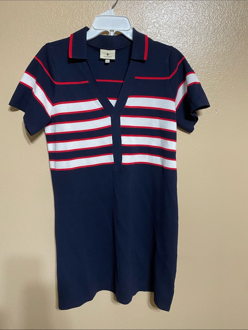 Tuckernuck Navy Polo Knit Sweater Dress with Red & White Stripes